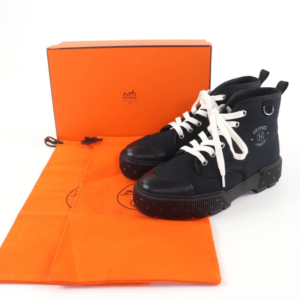 Hermes Itinerelle Canvas Leather High Cut Sneakers Black 36 — view 2
