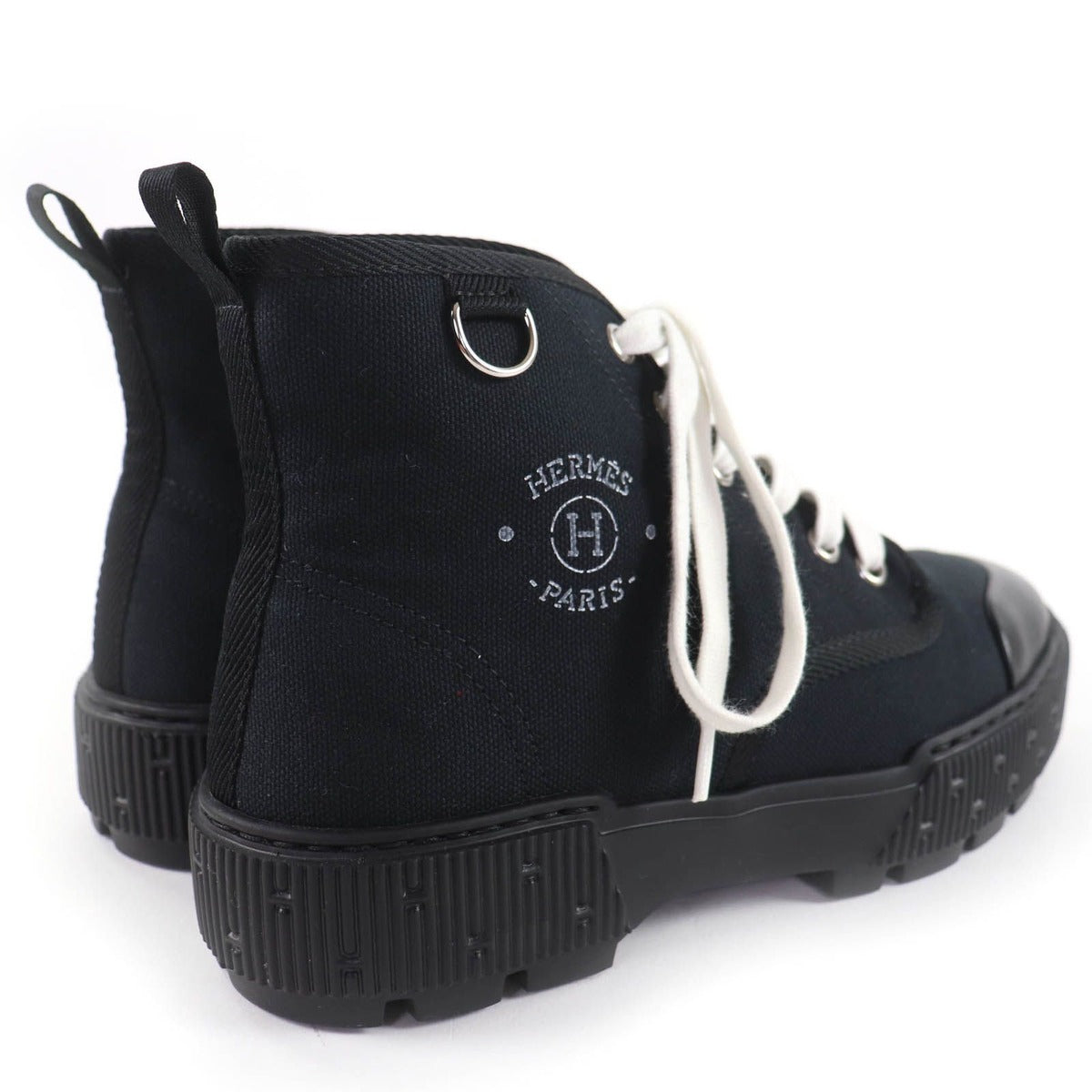 Hermes Itinerelle Canvas Leather High Cut Sneakers Black 36 — view 3