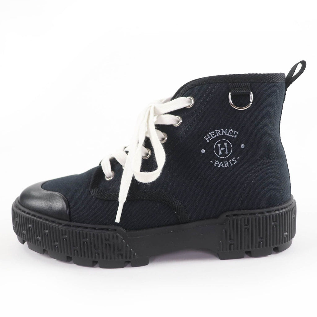 Hermes Itinerelle Canvas Leather High Cut Sneakers Black 36 — view 5