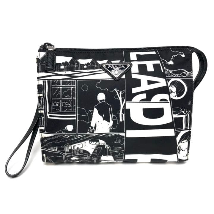 Prada Clutch Bag Pouch Comic Pattern Black and White Monotone