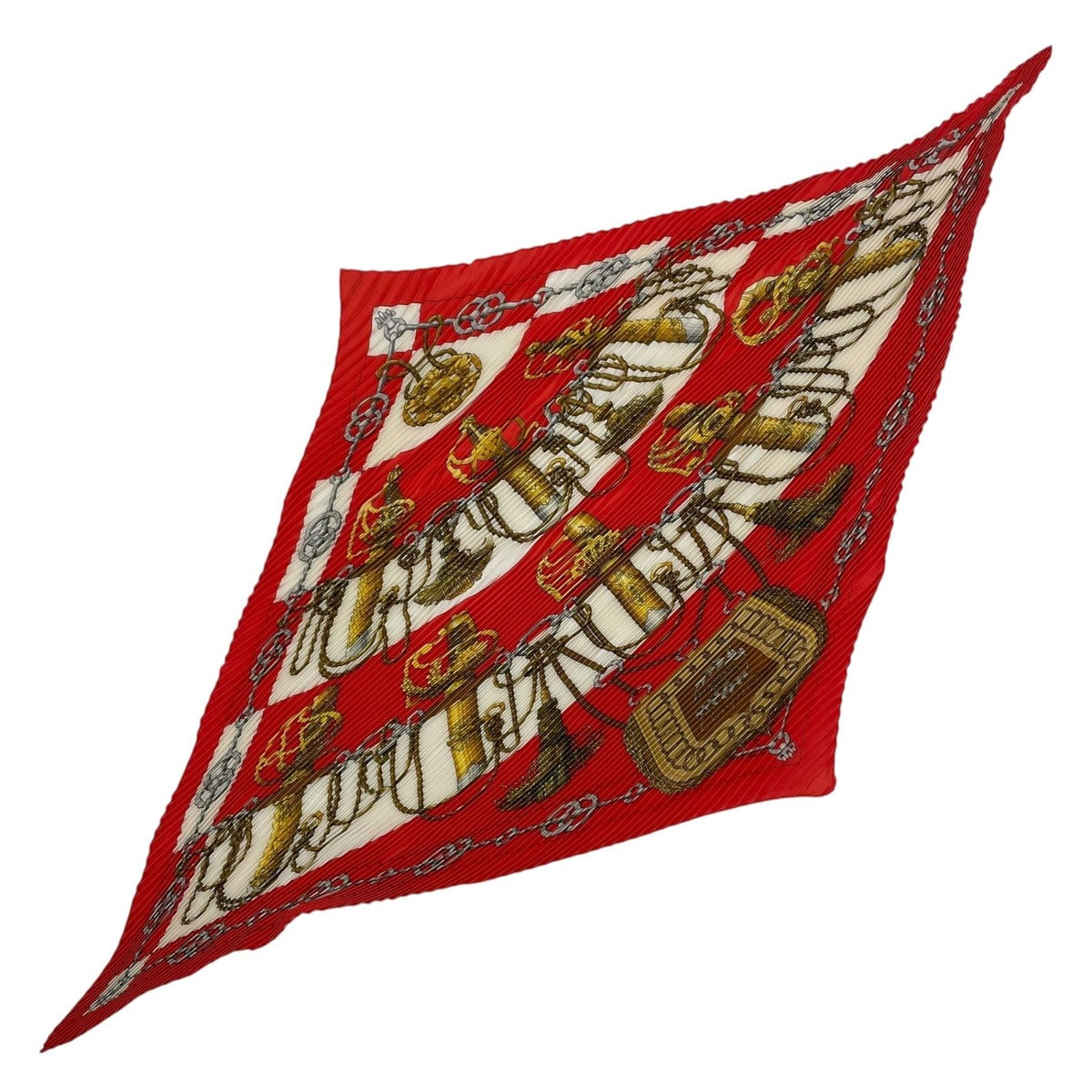 Hermes Scarf Pleats Silk Cliquetis Ticking Sword Handle Red — view 2