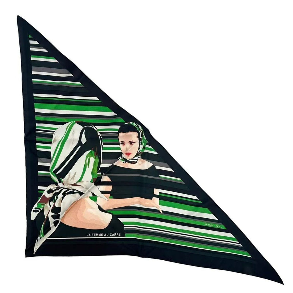 Hermes Scarf Silk Pointe la Femme AU Carre Green — view 2