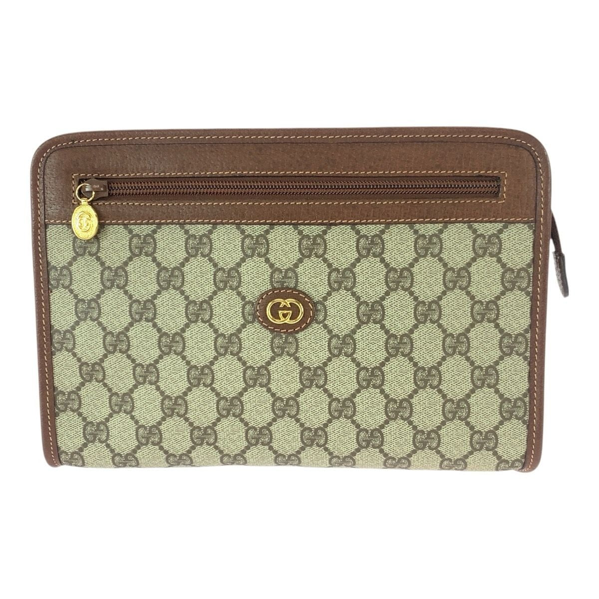 Gucci Vintage Beige Brown Gold GG Supreme Canvas Leather Second