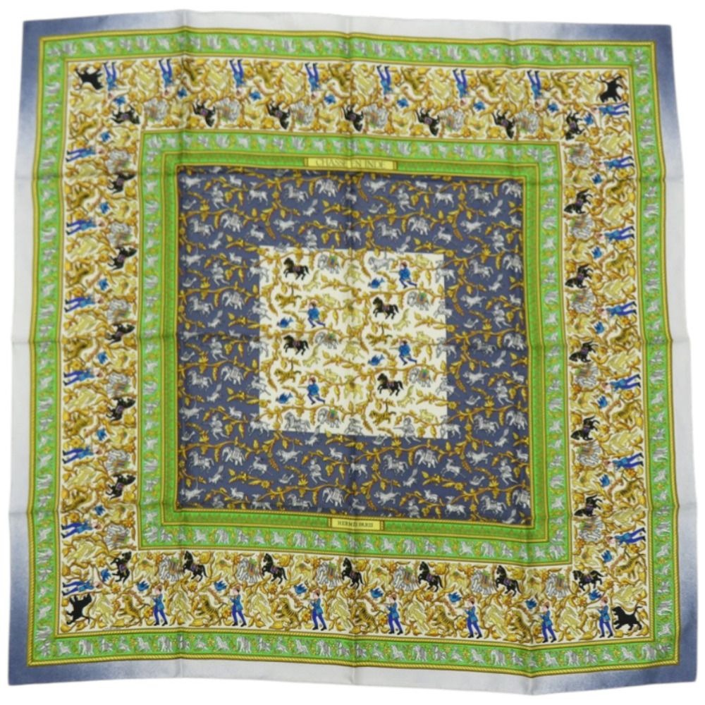 Hermes Carre 90 Chasse en Inde Indian Hunting Silk Green Scarf