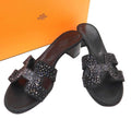 Hermes Oasis Sandal Rhinestone Design Black 36.5