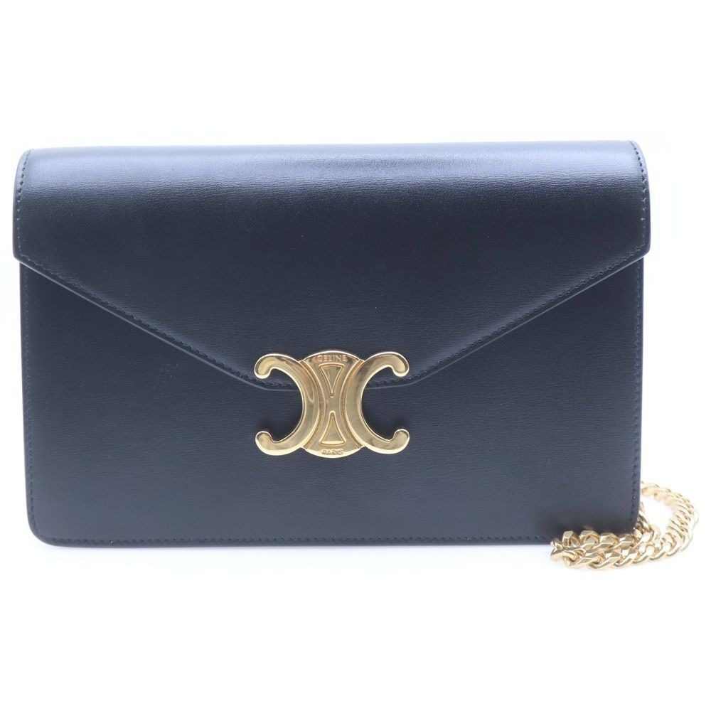 Celine Triomphe Margot Chain Shoulder Bag Black Leather Gold