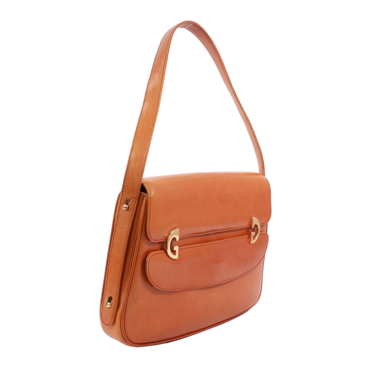 Gucci Vintage Leather Brown Shoulder Bag Gold — view 2