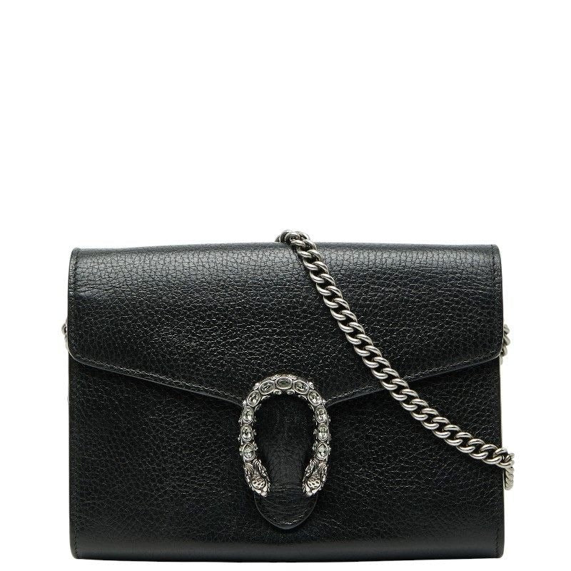 Gucci Dionysus Crossbody Chain Shoulder Bag Wallet Black Leather
