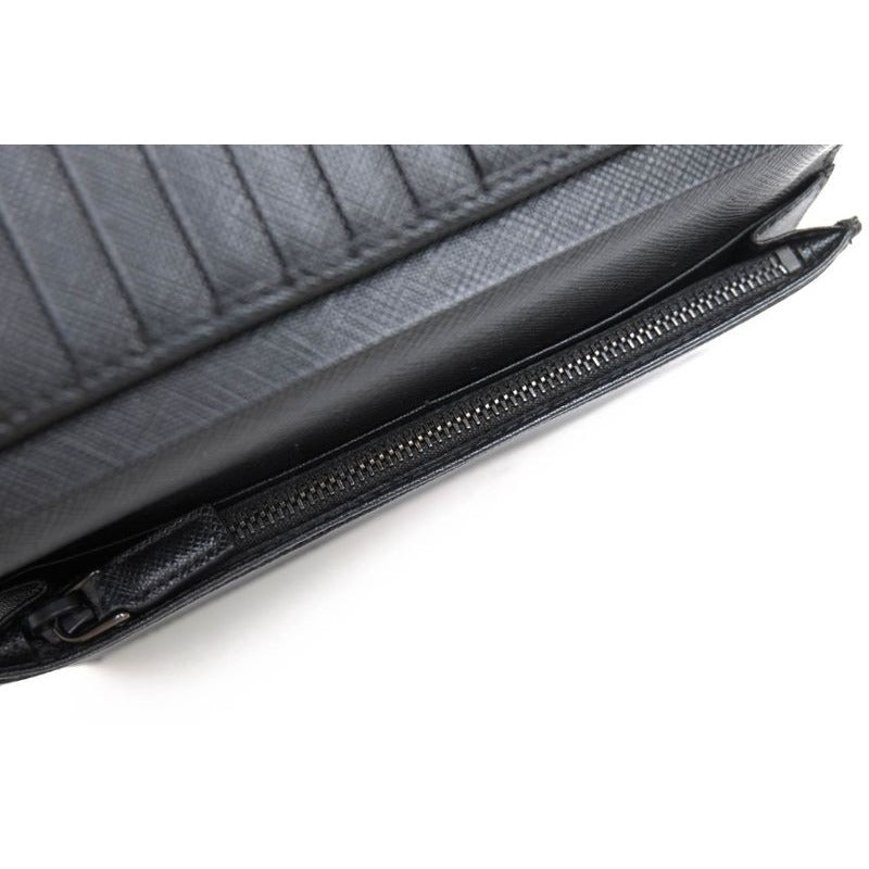 Prada Long Wallet Men Leather Black 2 Mv836 Portafverticale Saffiano — view 7