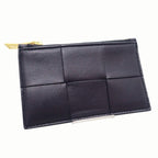 Bottega Veneta Maxi Intrecciato Cassette Zipper VCQC Card Case Calf Navy