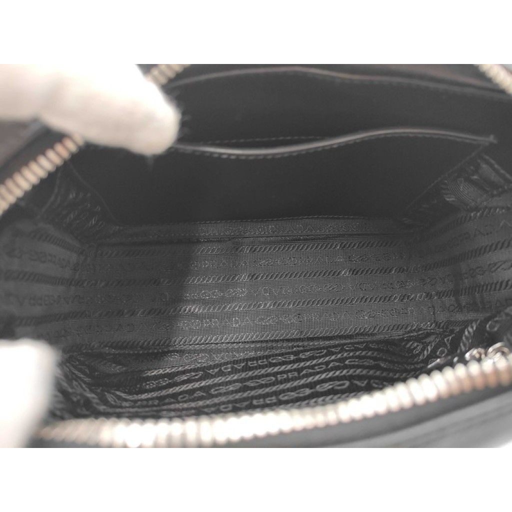 Prada Shoulder Bag Black Pink Leather Logo White Tag Silver — view 7
