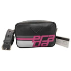 Prada Shoulder Bag Black Pink Leather Logo White Tag Silver