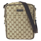 Gucci Beige Brown Silver Hardware GG Canvas Leather Shoulder Bag