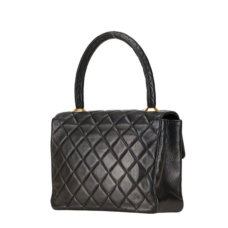 Chanel Quilted Handbag Top Handle Black Lambskin — view 2