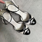 Chanel Pearl Coco Mark Ribbon Design Pumps Leather Patent Black White — view 2