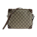 Gucci Shoulder Bag Leather Beige Brown Silver Hardware GG Supreme