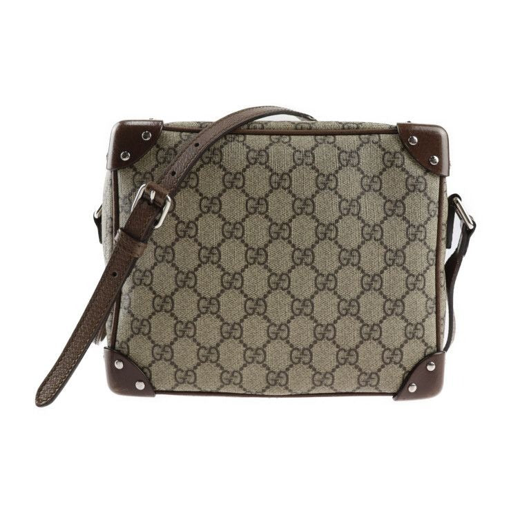 Gucci Shoulder Bag Leather Beige Brown Silver Hardware GG Supreme