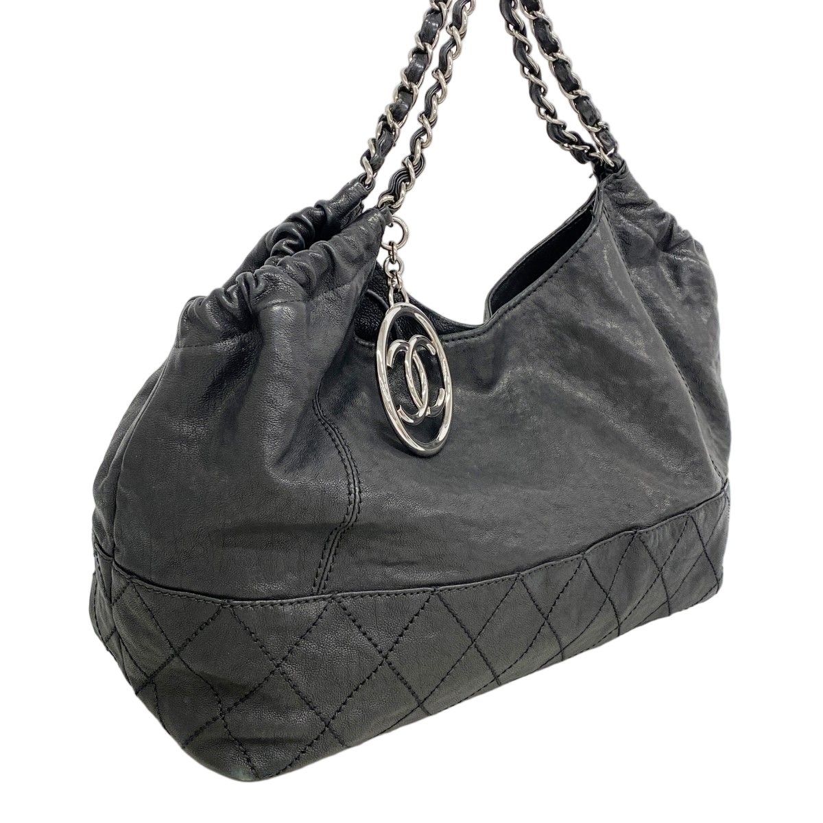 Chanel Chain Tote Coco Cabas Leather Black Silver — view 2