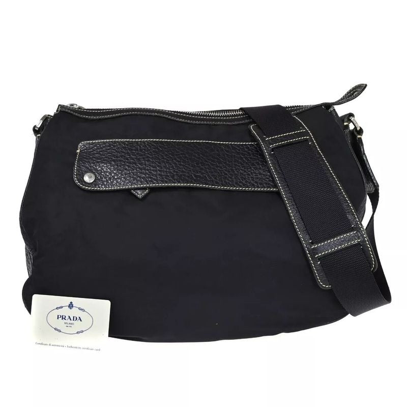 Prada Shoulder Bag Diagonal Black Leather 35 Bs145
