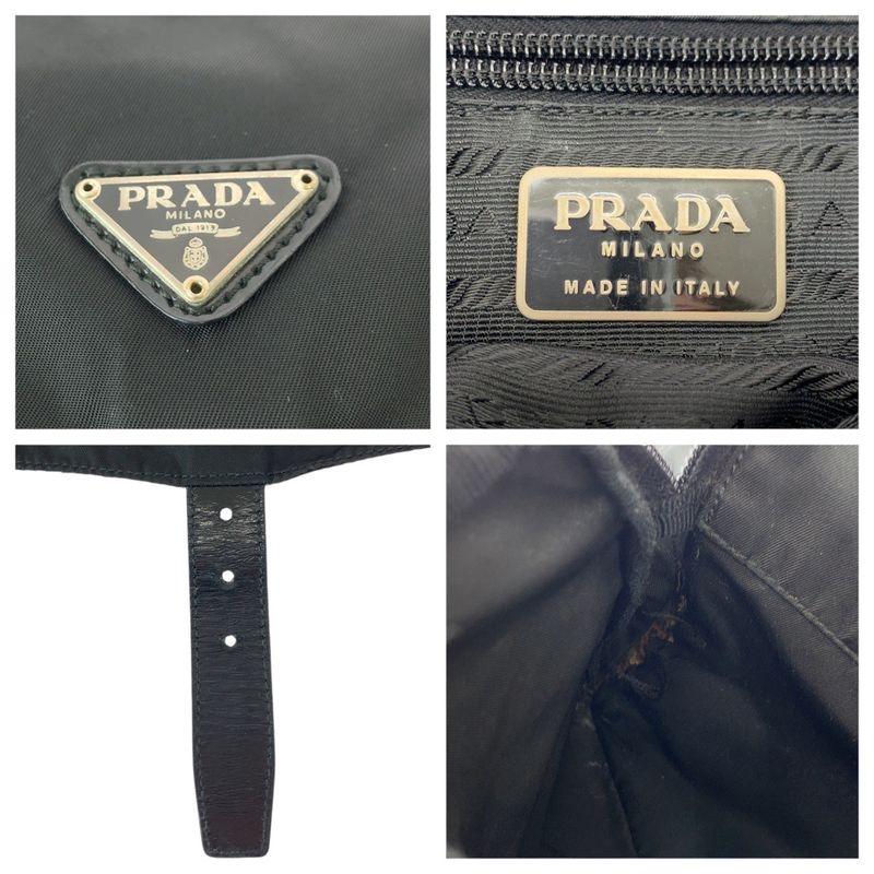 Prada Tessuto Triangle Logo Plate Black Silver Hardware Nylon Leather — view 7