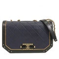 Chanel Chain Navy Black Gold Leather Quilted Shoulder Bag
