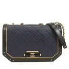 Chanel Chain Navy Black Gold Leather Quilted Shoulder Bag