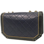 Chanel Chain Navy Black Gold Leather Quilted Shoulder Bag — view 2
