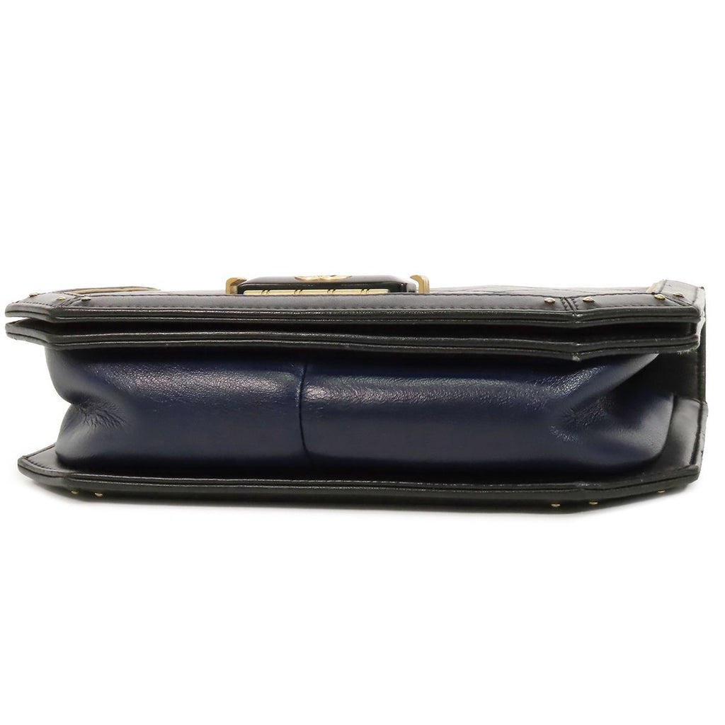 Chanel Chain Navy Black Gold Leather Quilted Shoulder Bag — view 3