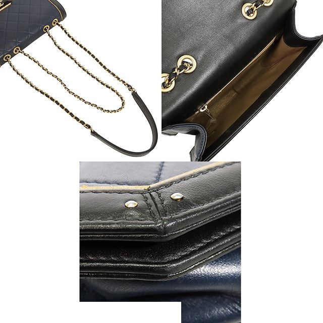 Chanel Chain Navy Black Gold Leather Quilted Shoulder Bag — view 4