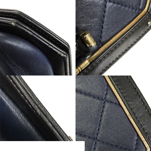 Chanel Chain Navy Black Gold Leather Quilted Shoulder Bag — view 5