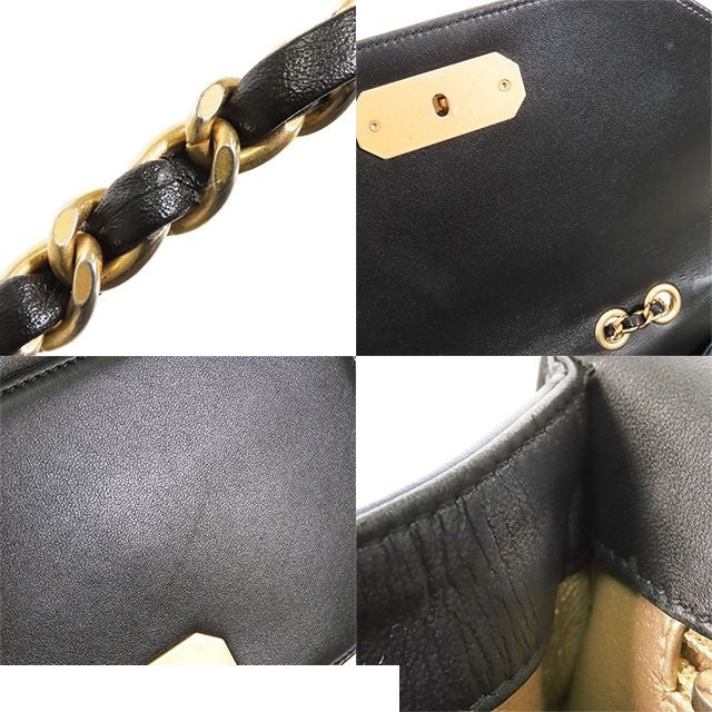 Chanel Chain Navy Black Gold Leather Quilted Shoulder Bag — view 7