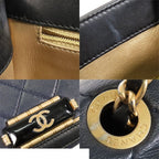 Chanel Chain Navy Black Gold Leather Quilted Shoulder Bag — view 8