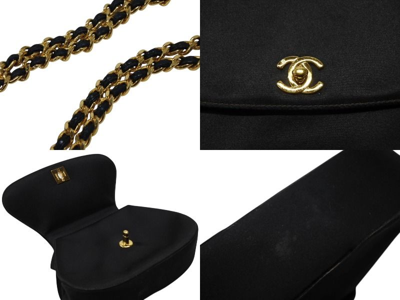 Chanel Half Moon Chain Bag CC Logo Satin Leather Black Gold — view 6