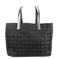 Chanel New Travel Line MM Black Gold Nylon Leather Tote Bag