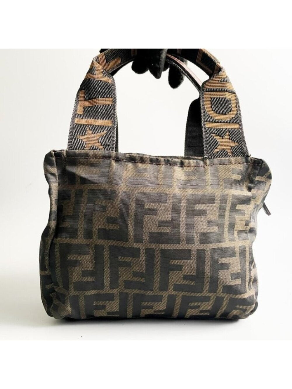 Fendi FF Vintage Zucca Canvas Mini Bag Small Handbag Tan Brown Y2