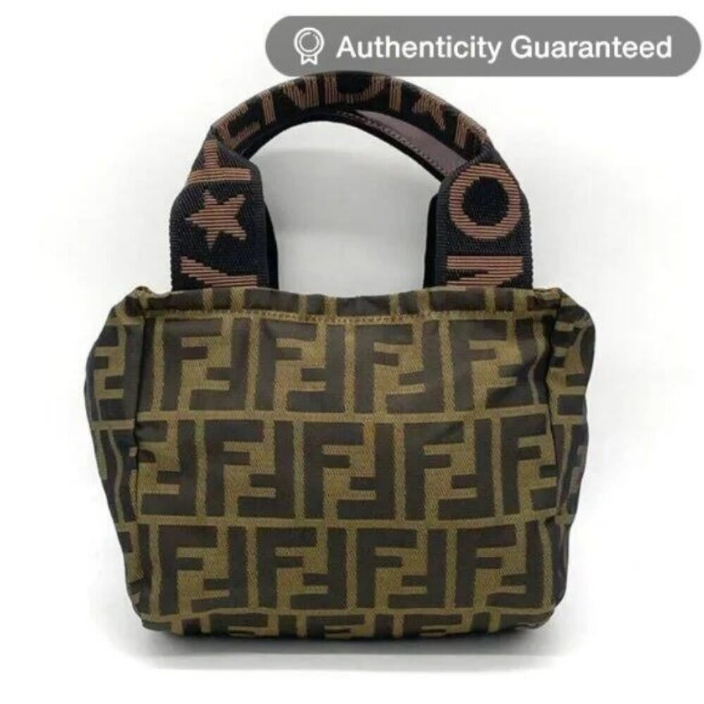 Fendi FF Vintage Zucca Canvas Mini Bag Small Handbag Tan Brown Y2