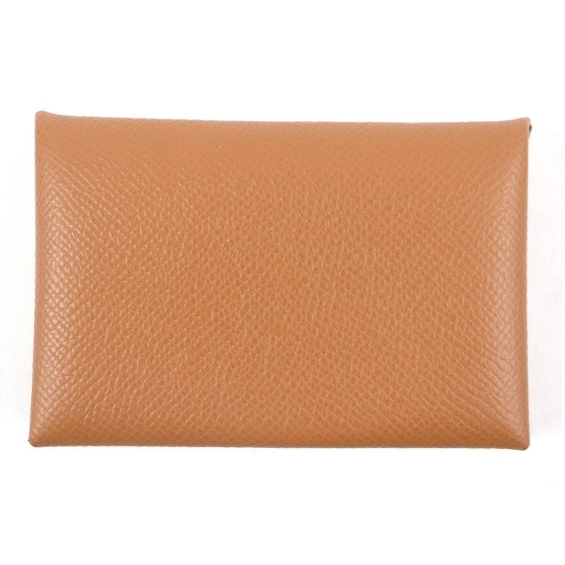 Hermes Calvi Vaux Epson Leather Card Case Coin Wallet Gold With Z Box