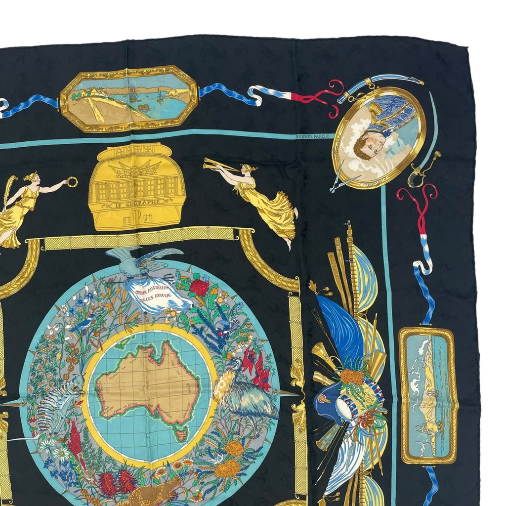 Hermes Scarf Silk Carre 90 le Geographe Geographer Black — view 3