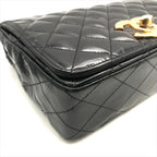 Chanel CC Logo Quilted Calf Enamel Full Flap Chain Shoulder Bag Black — view 4