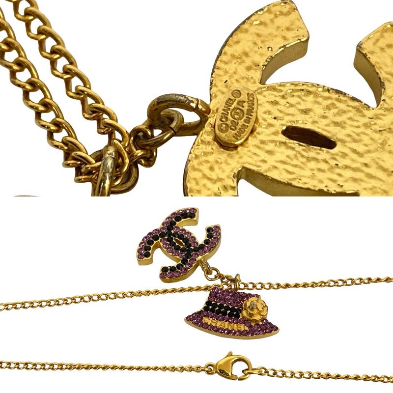 Chanel Coco Mark Hat Motif Rhinestone Necklace Pendant 02A — view 3