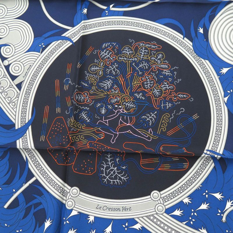 Hermes Carre 90 Legende Brodee Embroidered Legend Silk Blue Scarf 0227 — view 4