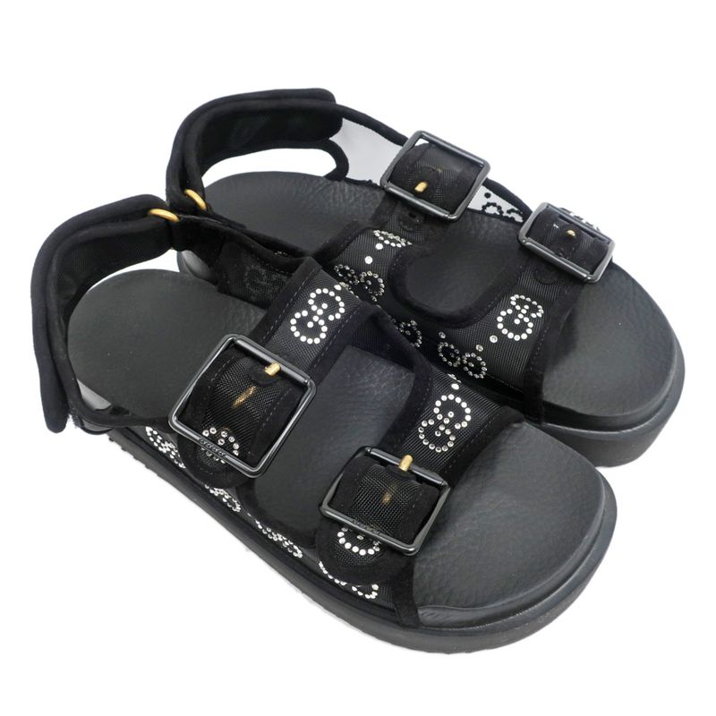 Gucci Sandals Crystal Belt Black Size 36 GG Logo Mesh — view 5