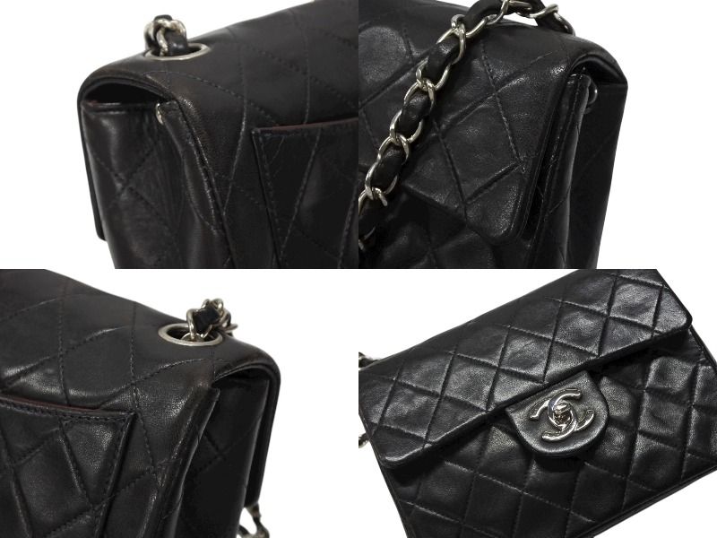 Chanel Mini Quilted 17 Shoulder Bag CC Logo Lambskin Black Silver — view 3