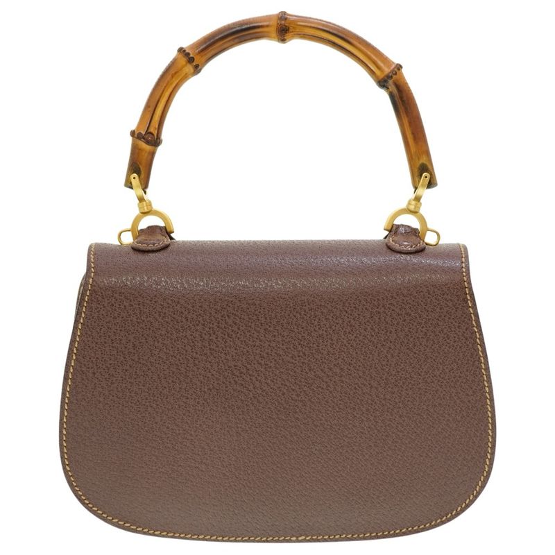 Gucci Bamboo Shoulder Handbag Leather Brown 0084 Vintage With Strap — view 2