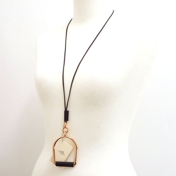 Hermes Equestre GM Necklace PG Pink Gold Black Leather Same As Box — view 7
