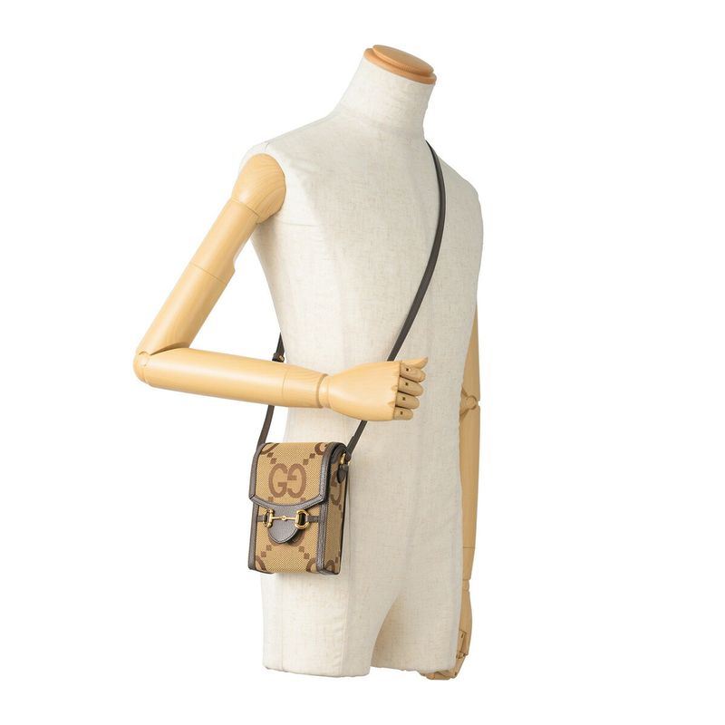 Gucci Shoulder Bag Jumbo GG Canvas Beige — view 6