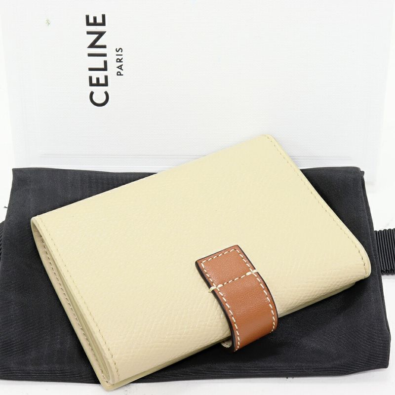 Celine Trifold Wallet With Coin Purse Fine Stripe Compact In Grained — view 3