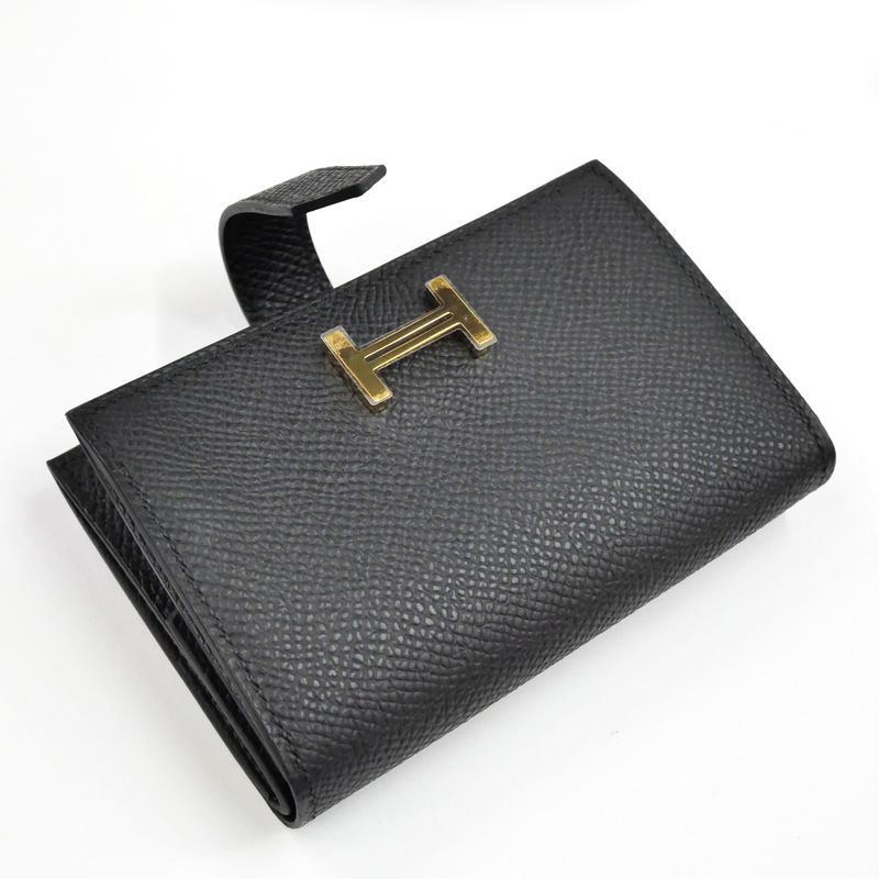 Hermes Bearn Mini Bifold Wallet Black Gold Hardware Veau Epsom Noir — view 6
