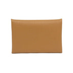 Hermes Calvi Sesame Brown Chevre Silver Hardware Card Holder — view 3