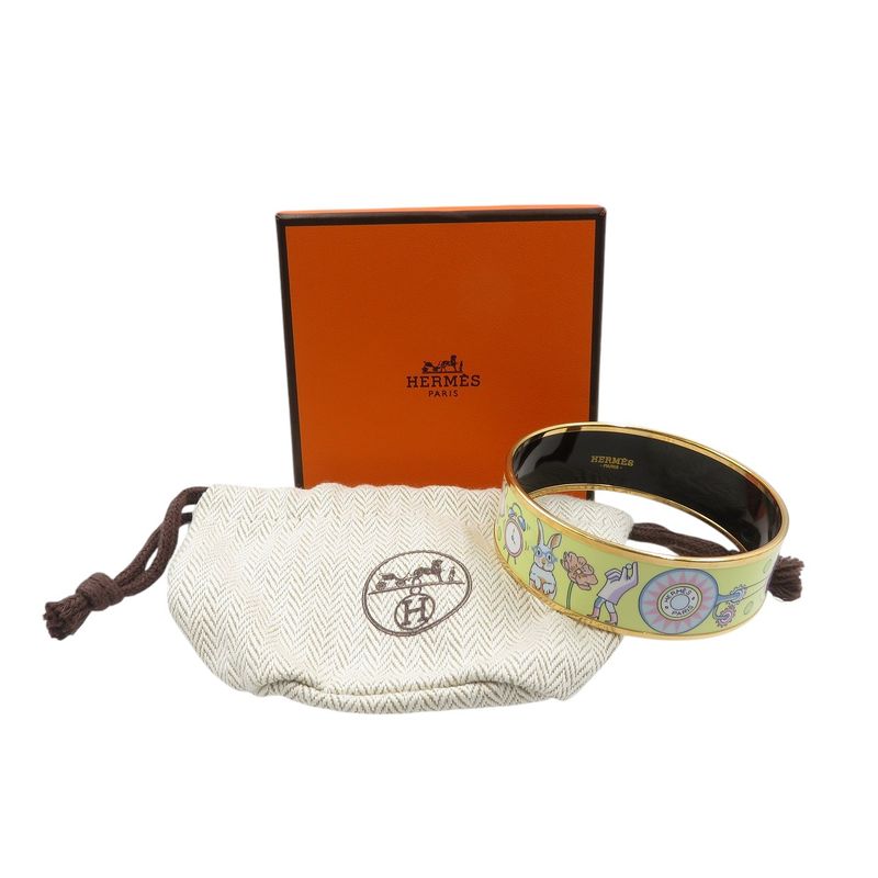 Hermes Emile GM Bracelet Tea For Two Cloisonne Metal Yellow Bangle 0242 — view 3